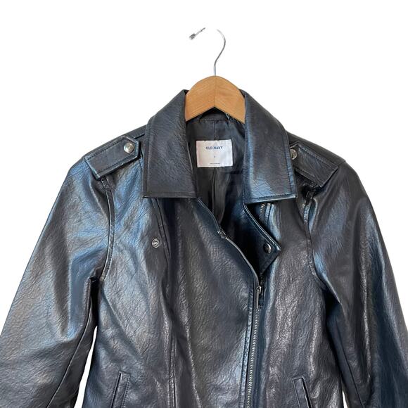 OLD NAVY Women's Vegan Faux Leather Motorcycle Jacket Black Size Small with FLAW - Picture 3 of 11
